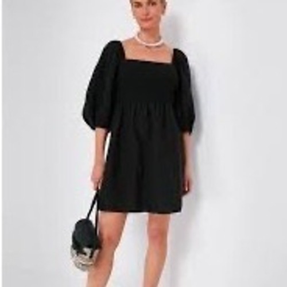 New! TUCKERNUCK Black Smocked Cottagecore Coastal Linen Mini Dress XS